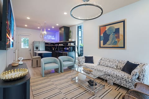 Elegant lighting creates a warm and inviting living room.