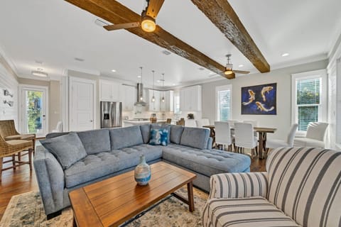 Comfortable and open living room, dining room and kitchen