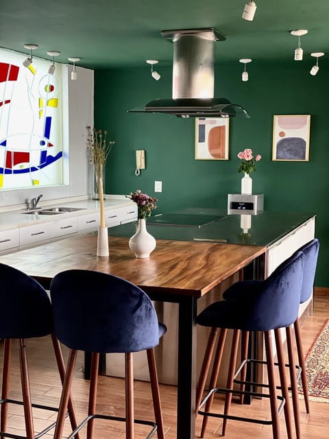 Cozy breakfast table inside the kitchen 