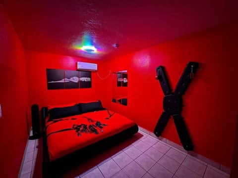 bedroom with RGB lights and mini split