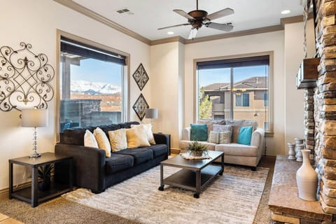 Living room with comfy tv watching couches