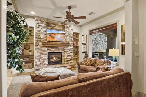 Smart TV and fireplace in the living area