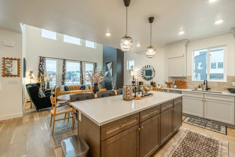 Spacious kitchen with large island and bright dining space