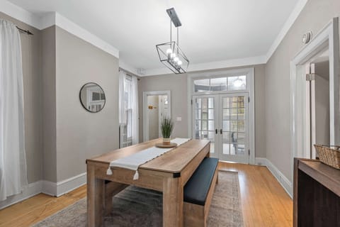 Luxurious dining room, dining room table converts to pool and ping pong table