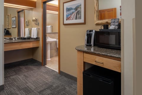 Grab snacks anytime with microwave, mini-fridge, and counter space