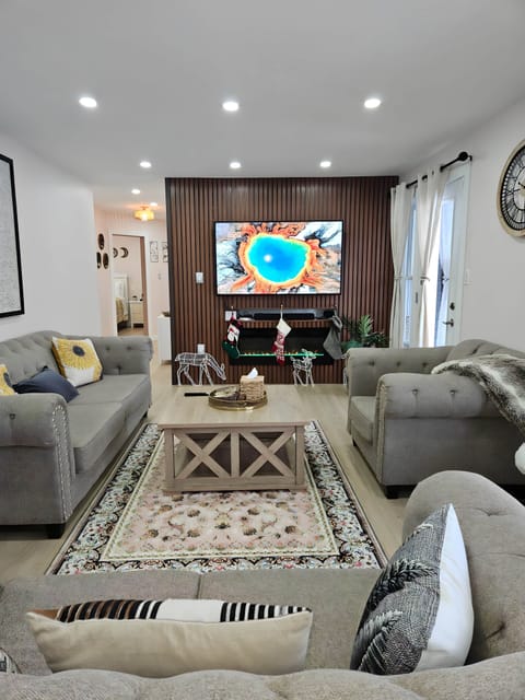 Spacious living room with cozy seating