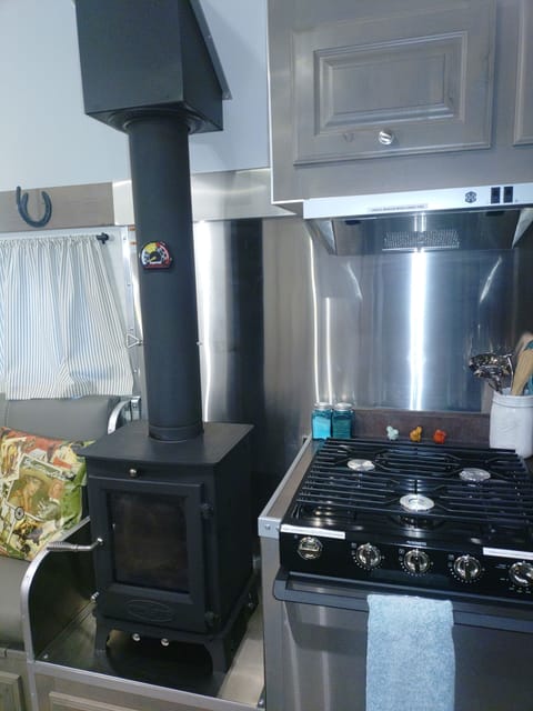 Camp wood stove and Gas Range.