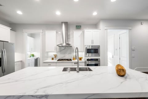 Fully stocked gourmet kitchen.