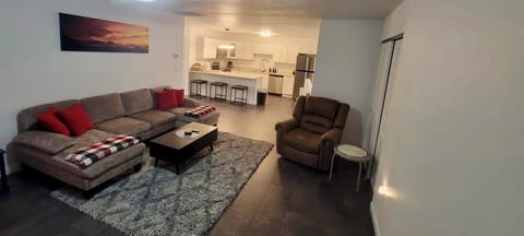 Comfortable open living with TV and Fireplace.