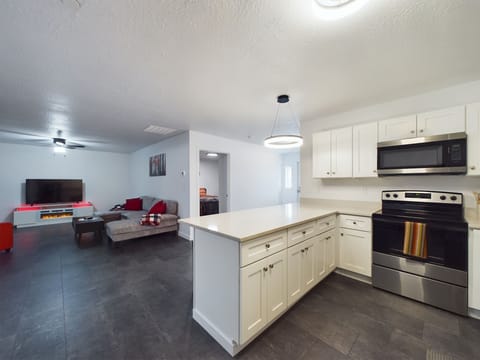 Large kitchen and living room. Perfect for friends and family.