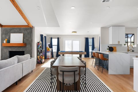 Dining table for 6 and Bar seating for 3