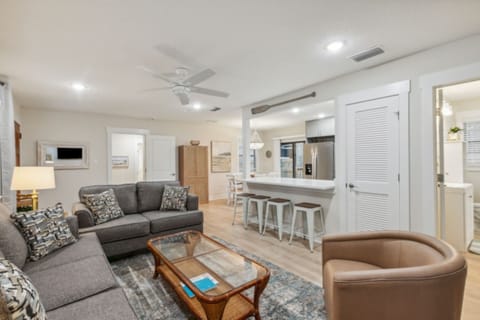 Living area looking back toward kitchen and dining area
