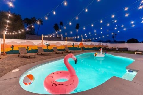 As the sun sets, our pool area shines with stunning lighting, creating the perfect atmosphere for evening relaxation.