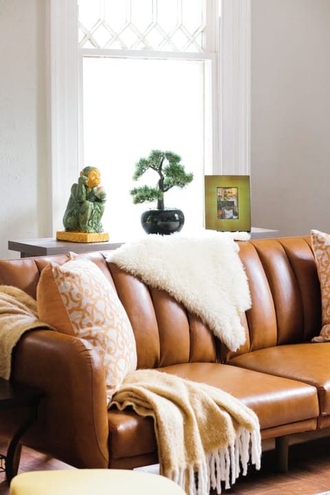 This is our leather couch in one of the living rooms that opens up to the other living room