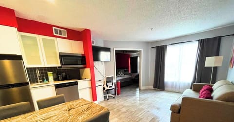 Cozy sofa bed and a new smart TV with all your favorite streaming apps.