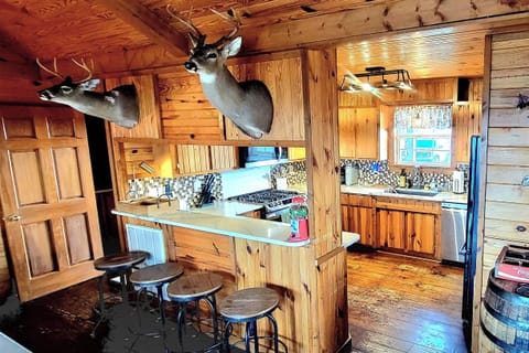 Kitchen bar with 4 swivel stools. Enjoy an afternoon snack or a beverage!