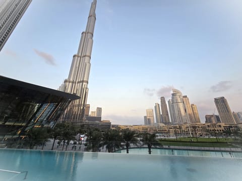 Stunning views of Burj Khalifa & Dubai Fountain from the infinity pool. 