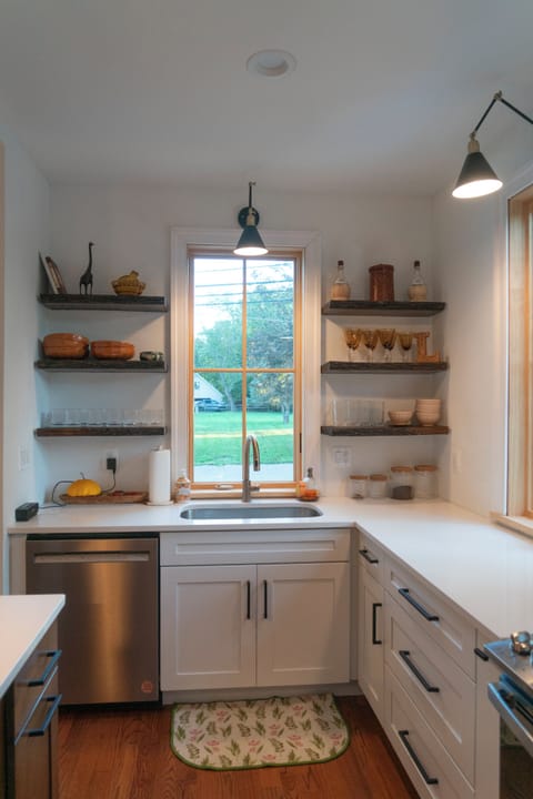 Kitchen sink with view of open space and most quiet dishwasher available