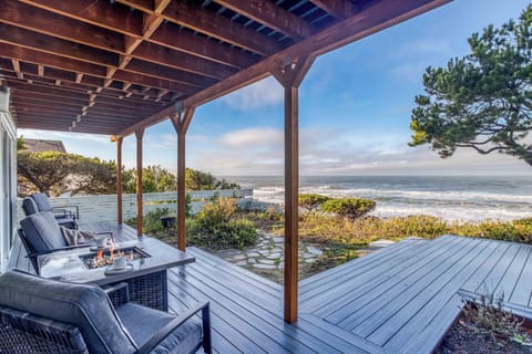 Oceanfront Deck with Fire Table