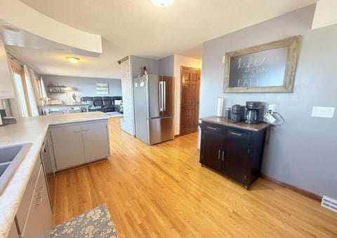 Floating island for moving around within the kitchen and for food prep.