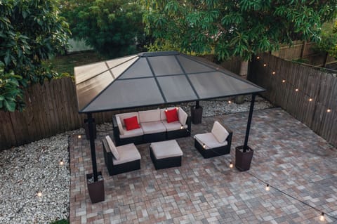 Relax in our shaded gazebo, surrounded by nature's calm