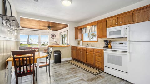 Kitchen of the main cabin. Notice the views of the beach