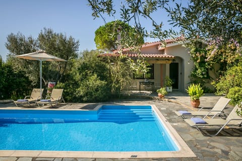Lively view of pool%2C gardens and property