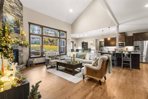 Living room with tv and fireplace