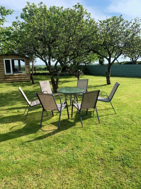 Ample outdoor dining furniture for eating or working outdoors