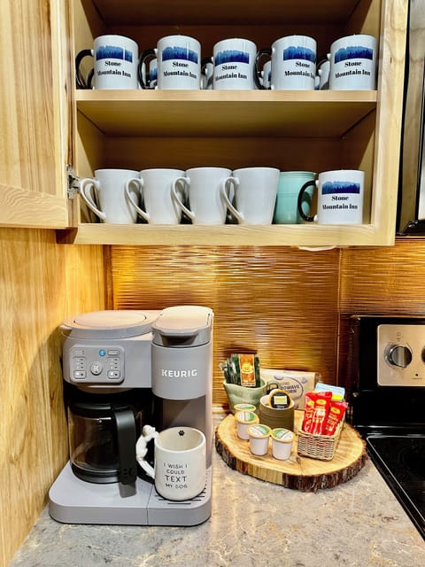 Start your day with coffee or tea on the porch or in the cozy living room