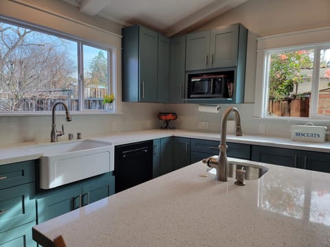 Large sink, multifunction microwave (bakes, air fry, microwave), and dishwasher