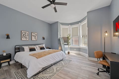 Master bedroom - king-size bed and workspace