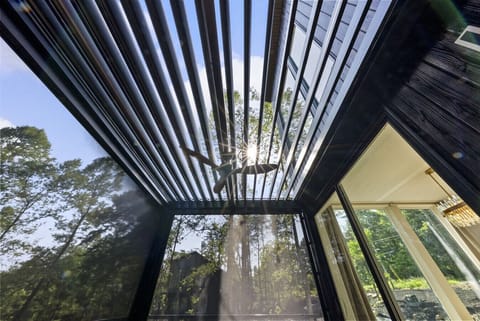 Main level patio- Pergola Roof Open, Screens Down