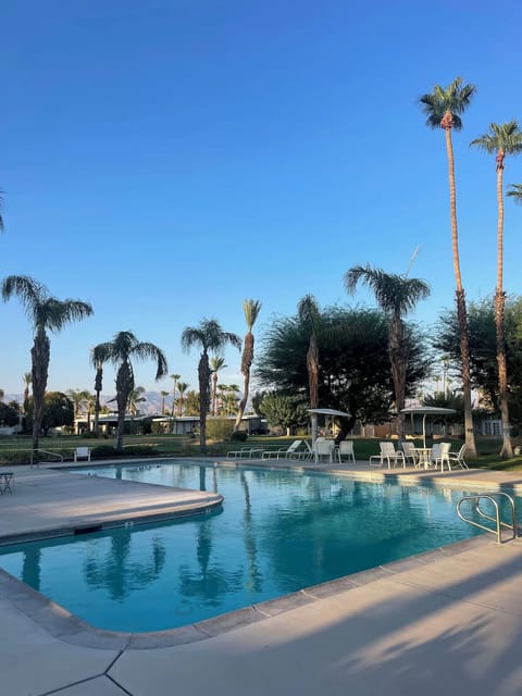 The swimming pool is heated through much of the winter.