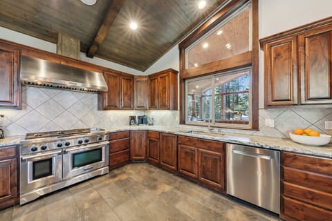 Stainless steel appliances in the kitchen with lots of storage