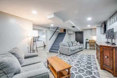 There's a second living area in the basement.