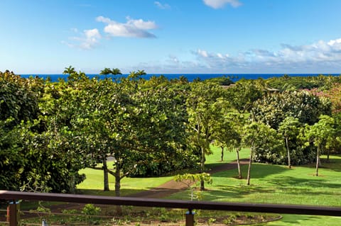 Take in peaceful golf course and ocean views from this scenic lanai.