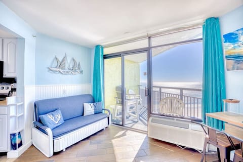 This condo offers plenty of seating for the entire family to enjoy this majestic panoramic view of Myrtle Beach.  This floorplan opens up to the kitchen and bedroom area as well.  Sip you coffee each morning on this amazing balcony.