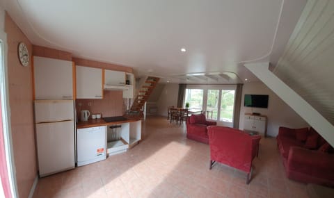 Kitchen, seating and dining areas