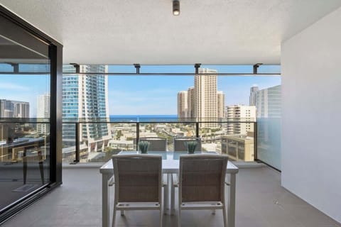 Spacious balcony with ocean views and seating for 4. 
