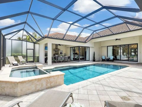 View of Hot Tub, Pool, Lanai, Bedroom 4, and Family Room