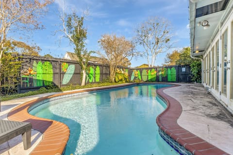 Great view of the backyard and pool.