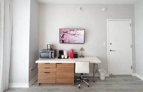 Studio with TV and amenities