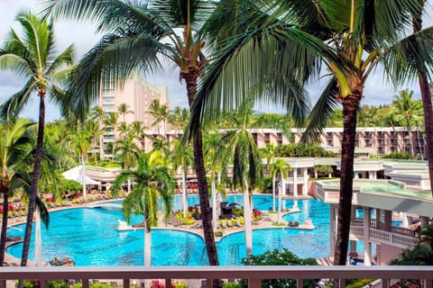 Soak up tropical vibes with a sparkling pool just beyond.