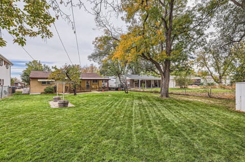 Large backyard with fruit trees and shade