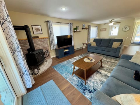 Living room.  Queen sleeper sofa.  55" Roku 4K TV.  Games and Puzzles. Gas stove
