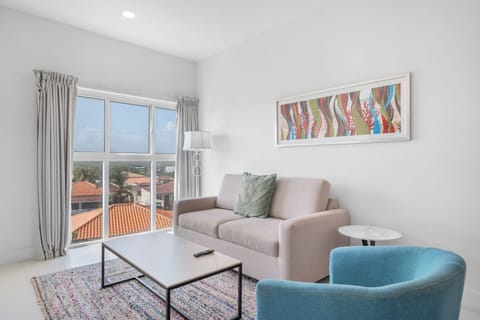 Living room with wall mounted flat screen smart TV