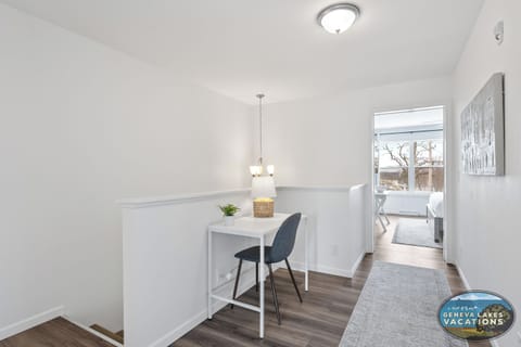 Cozy work area at top of stairs