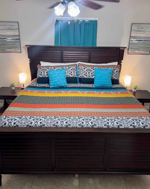 King-size bed in primary bedroom