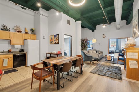 The dining area and living 